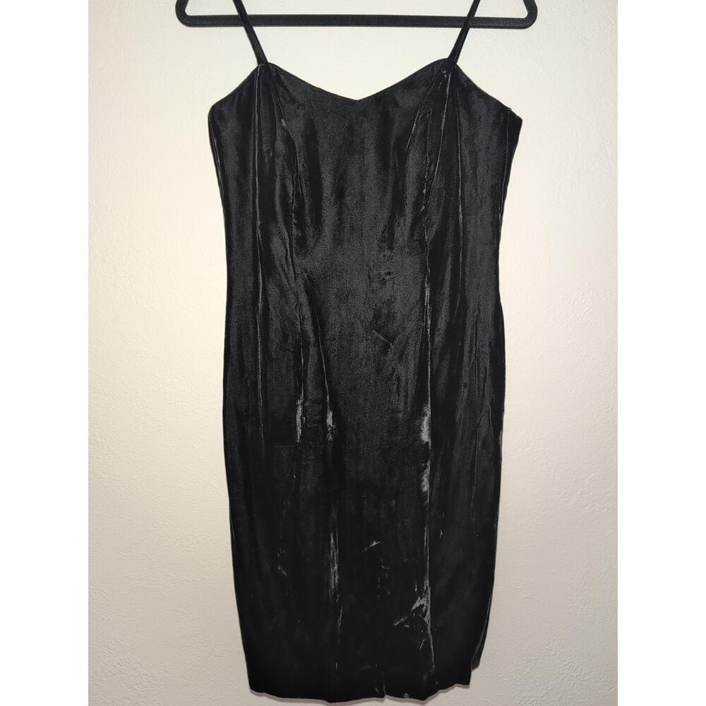 Vintage Alex Evenings Black Velvet Spaghetti Straps Dress 10 Party Cocktail Sexy